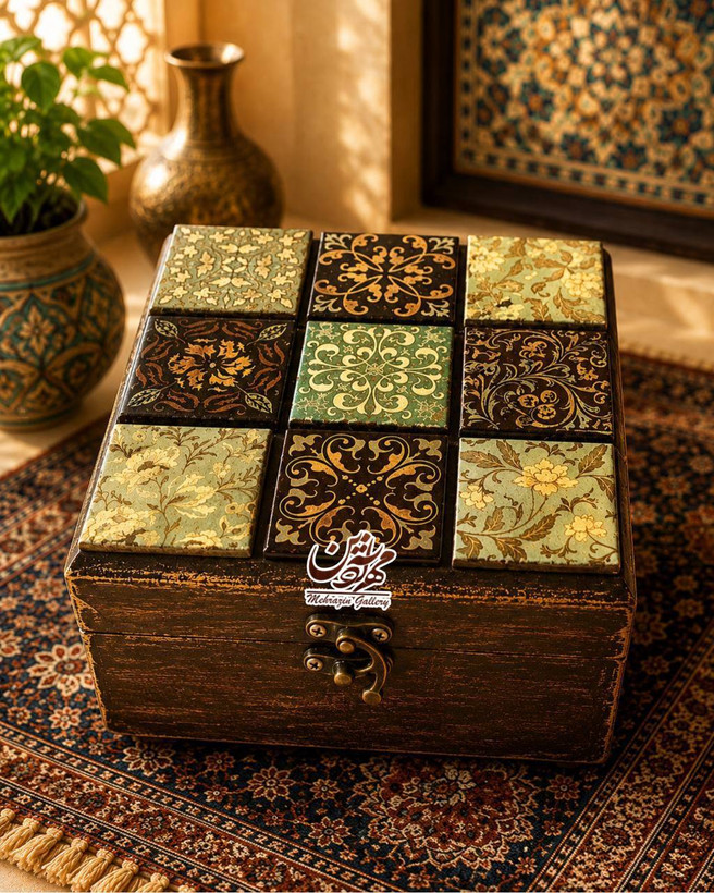 جعبه چوبی هدیه نماکاشی مربع گالری مهرآذین