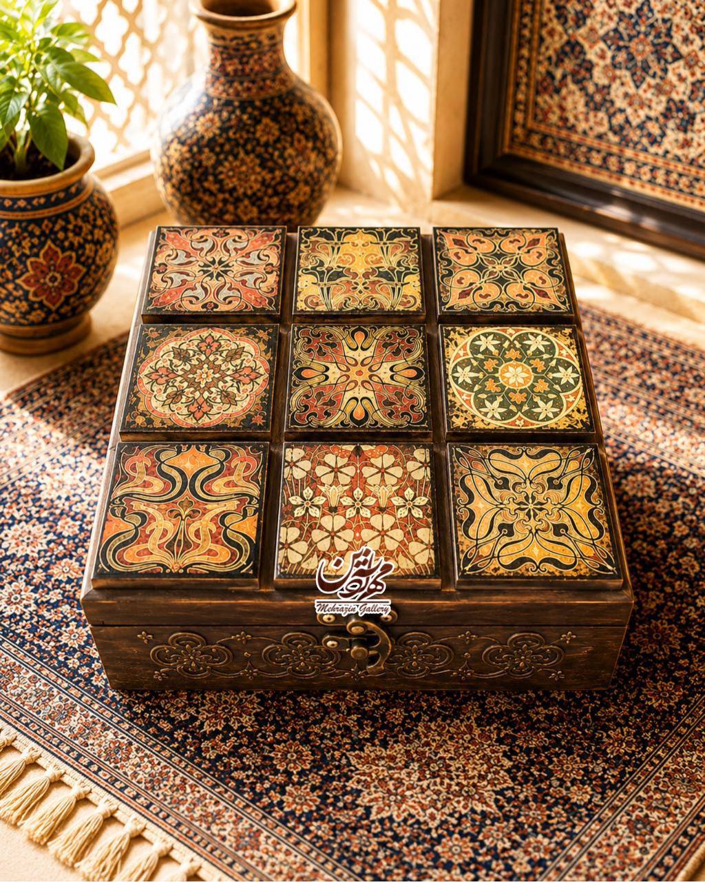 جعبه چوبی هدیه نماکاشی مربع گالری مهرآذین
