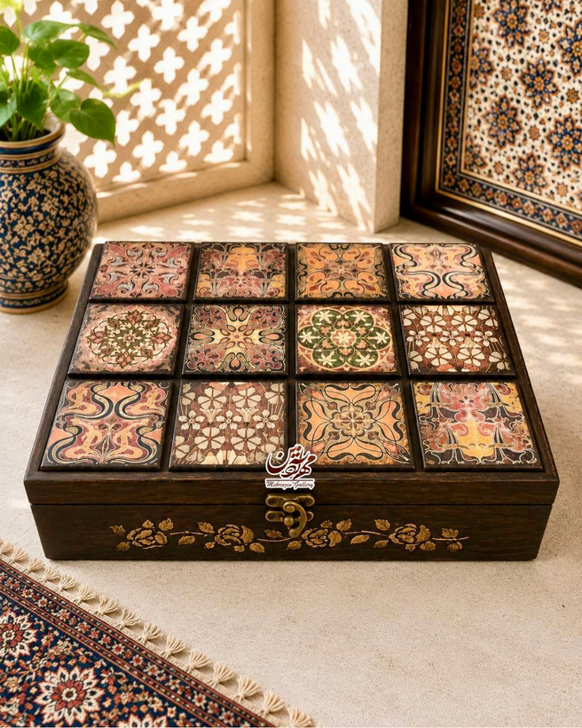 جعبه چوبی هدیه نماکاشی مستطیل گالری مهرآذین