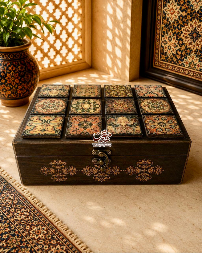 جعبه چوبی هدیه نماکاشی مستطیل گالری مهرآذین