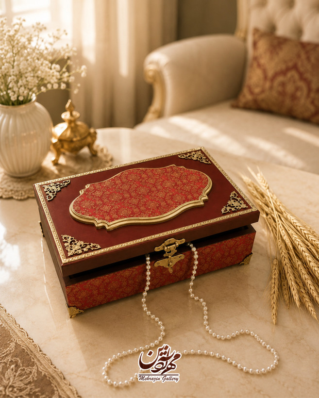 جعبه لاکچری چوبی زرشکی گالری مهرآذین