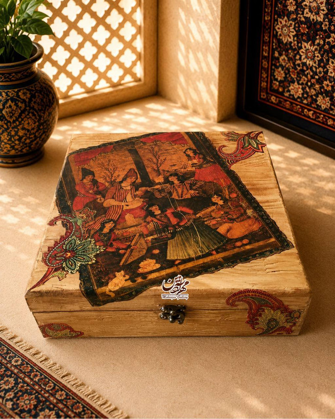 جعبه چوبی دکوپاژ سوخته گالری مهرآذین طرح 2