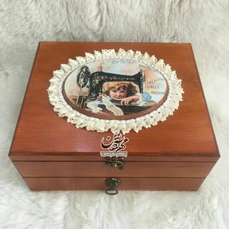 جعبه خیاطی چوبی ۲ طبقه گالری مهرآذین