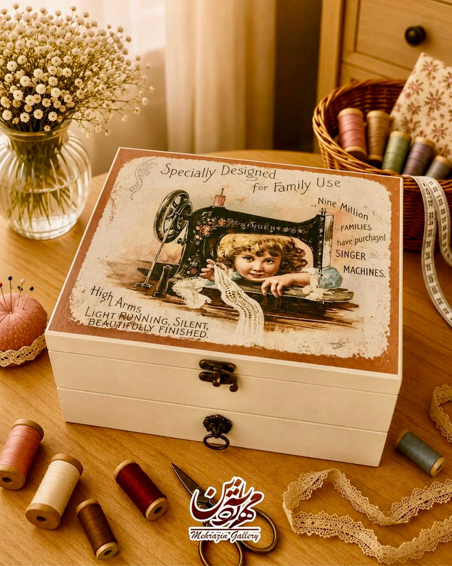 جعبه خیاطی چوبی دوطبقه گالری مهرآذین