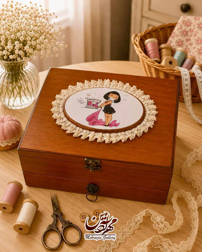 جعبه خیاطی چوبی ۲ طبقه گالری مهرآذین