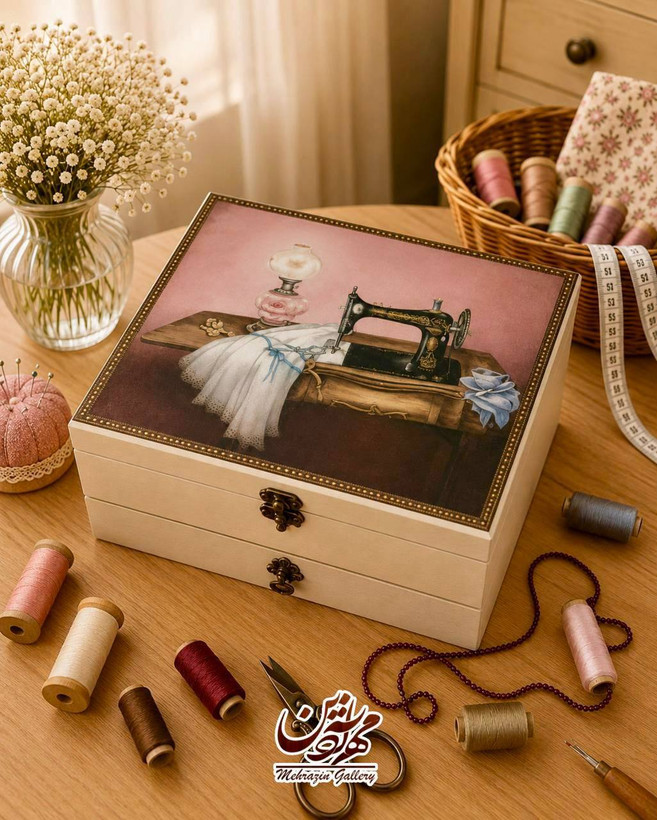 جعبه خیاطی چوبی ۲ طبقه گالری مهرآذین