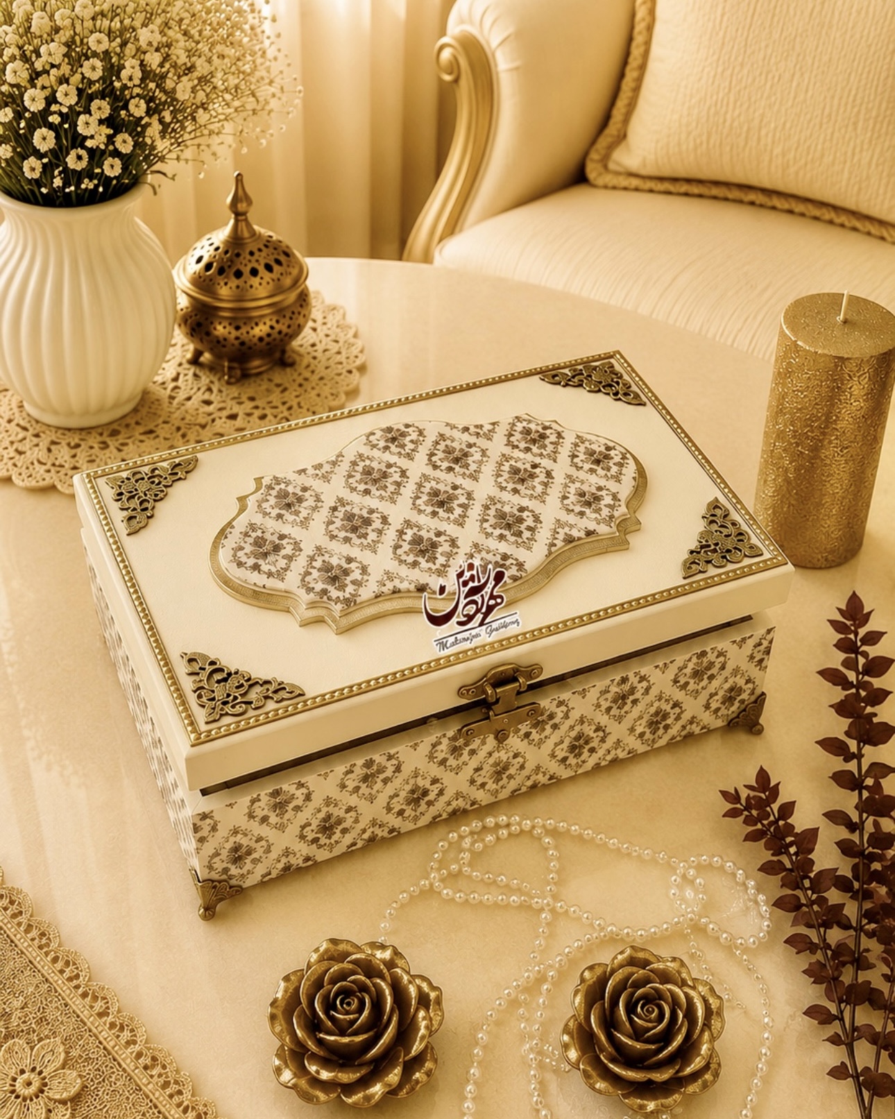 جعبه لاکچری چوبی کرم گالری مهرآذین