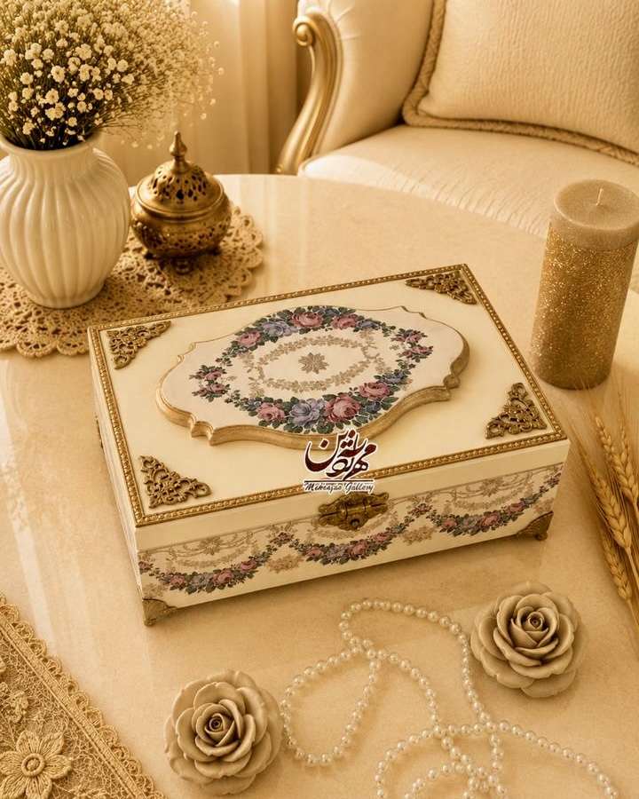 جعبه لاکچری چوبی کرم گالری مهرآذین