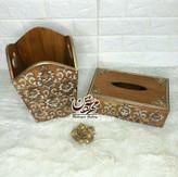 ست لاکچری چوبی گالری مهرآذین شامل سطل و جعبه دستما