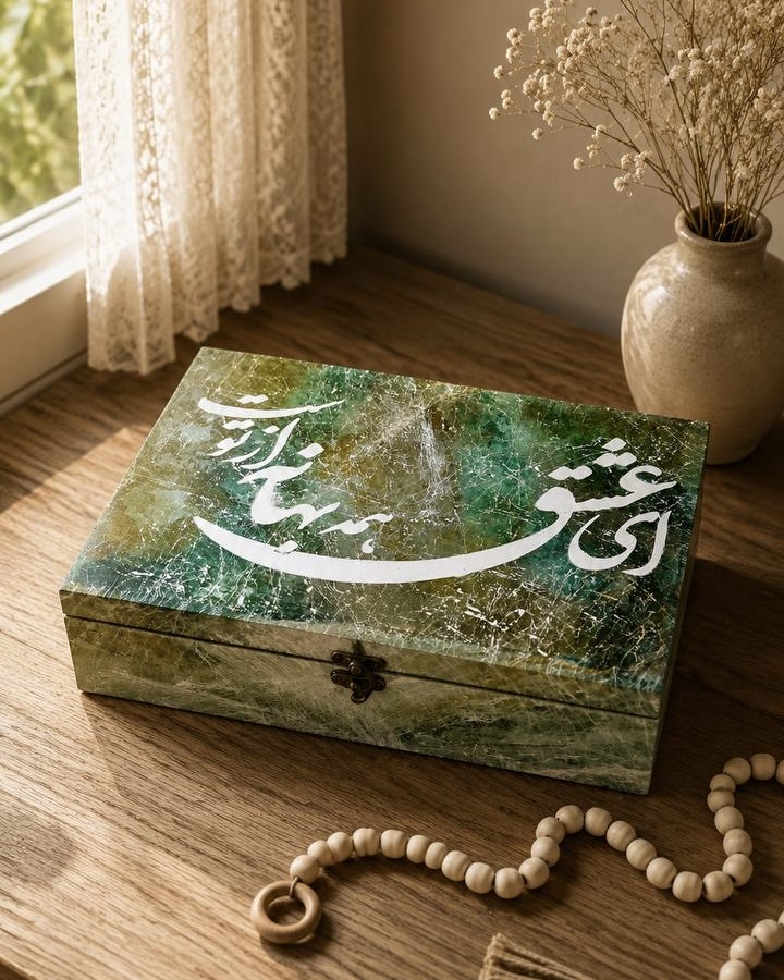 جعبه هدیه چوبی طرح مرمر گالری مهرآذین کد ۲۴۳