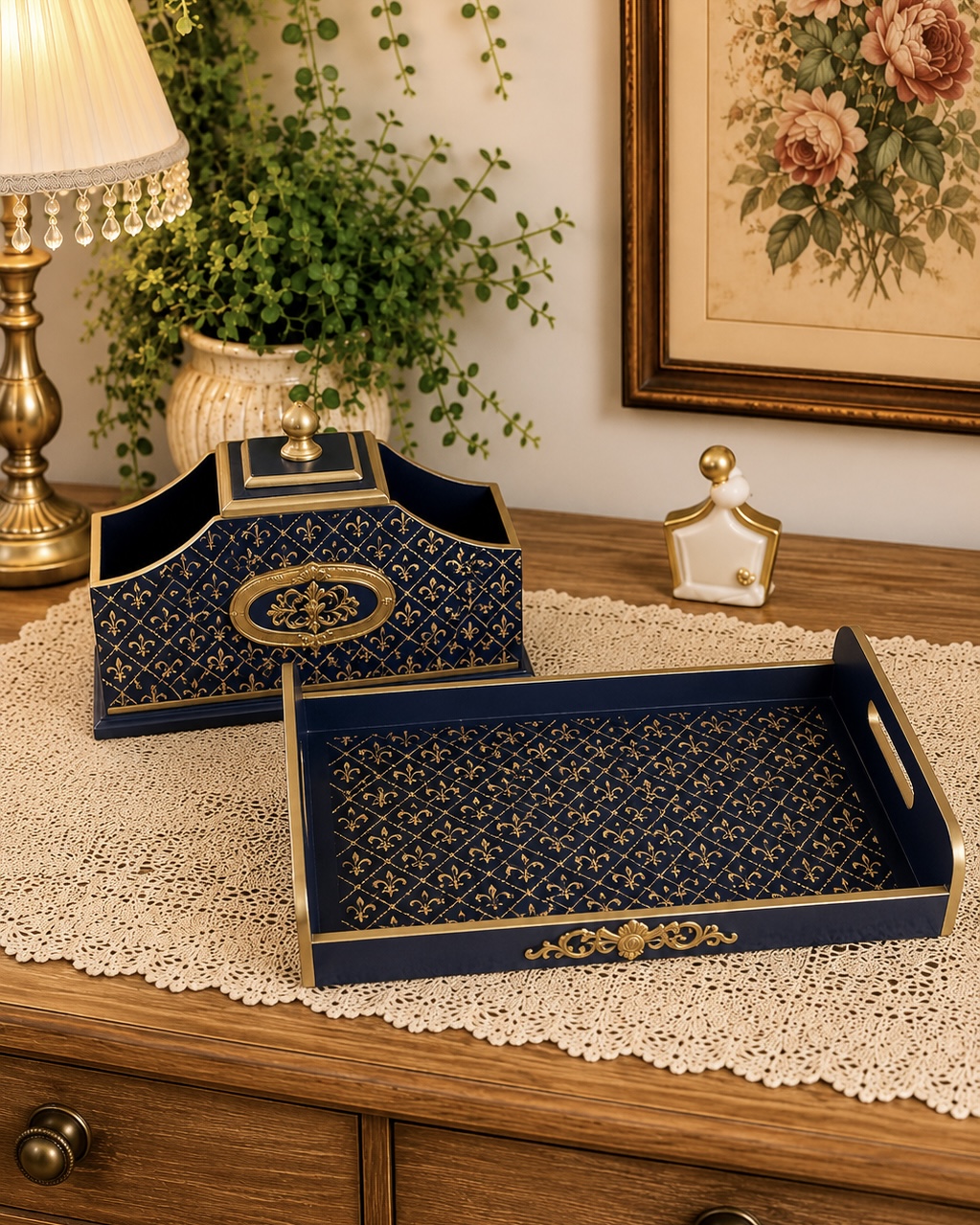 ست لاکچری چوبی گالری مهرآذین شامل سینی و باکس رویال