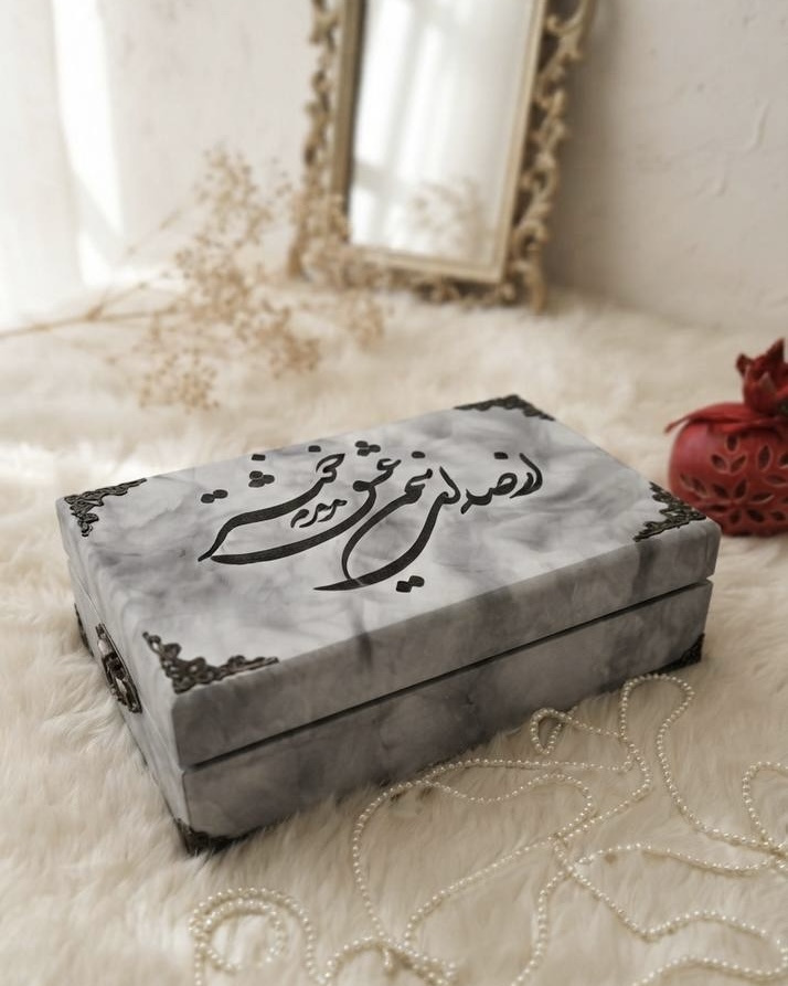 جعبه هدیه چوبی طرح ماربل گالری مهرآذین