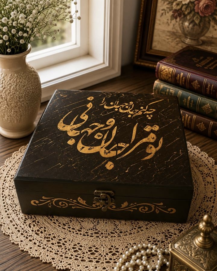 جعبه چوبی پتینه گالری مهرآذین