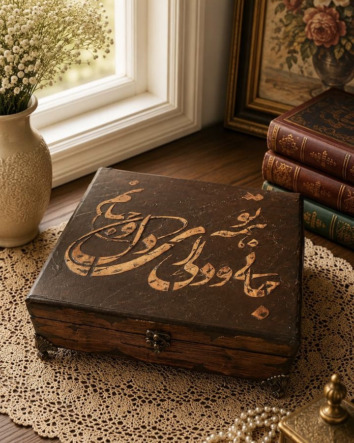 جعبه چوبی پتینه گالری مهرآذین