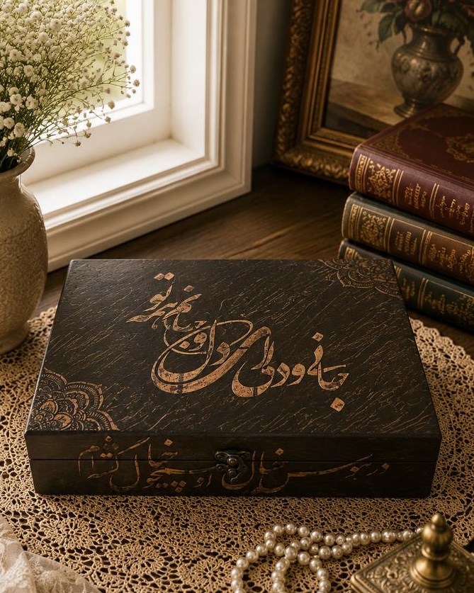 جعبه چوبی پتینه گالری مهرآذین کد ۳۲