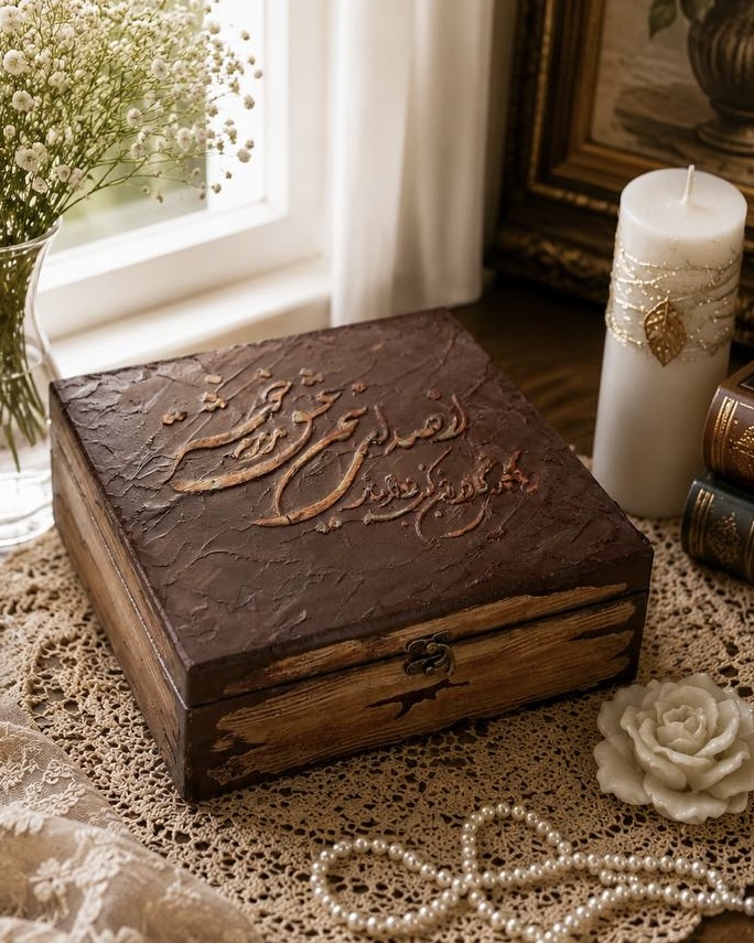 جعبه چوبی پتینه گالری مهرآذین کد ۳۲